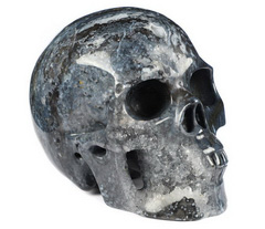 Huge 5.0" Black Agate Geode Carved Crystal Skull, Realistic, Crystal Healing