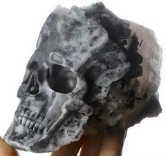 Gmetsone 5.1" Green Tourmaline Carved Crystal Skull Sculpture, Realistic, Crystal Healing