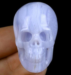 Gemstone 1.5" Blue Lace Agate Carved Crystal Skull, Realistic, Crystal Healing