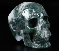 Huge 5.0" Green Moss Agate Geode Carved Crystal Skull,Super Realistic, Crystal Healing