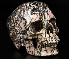 5.0" Pink & Black Rhodonite Carved Crystal Skull,Super Realistic, Crystal Healing