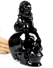 6.8" Black Obsidian Carved Crystal Skull With Lion, Crystal Healing