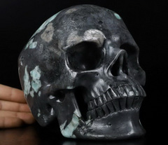 Lifesized 6.5" Emerald Carved Crystal Skull,Super Realistic, Crystal Healing