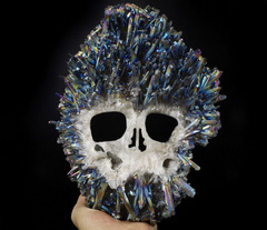 Oiginal 11.6" Rainbow Quartz Rock Crystal Druse Carved Crystal Skull Sculpture, Crystal Healing