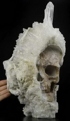 Giant 11.0" Quartz Rock Crystal Carved Crystal Skull Sculpture, Crystal Healing