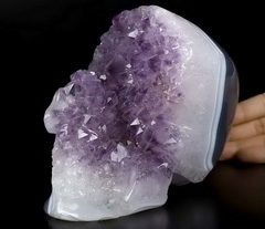 Huge 6.7" Agate Amethyst Geode Carved Crystal Skull, Crystal Healing