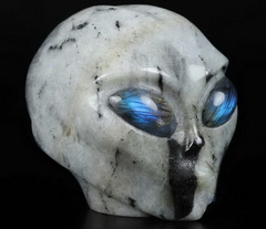 Huge 4.3" Labradorite Star Being Female Alien Crystal Skull Companion with Labradorite Eyes, Hand Carved Gemstone Fine Art Sculpture,, Reiki Healing Stone Statue