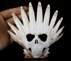 5.3" Shell Carved Crystal Skull Mask, Crystal Healing