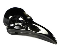 1.8" Black Obsidian Carved Crystal Raven Skull Pendant, Crystal Healing