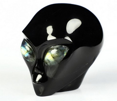 2.0" Black Obsidian Star Being Female Alien, Labradorite Eyes Crystal Skull Companion, Reiki Healing Stone Statue