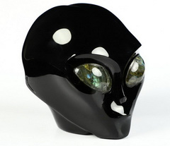 3.0" Black Obsidian Star Being Female Alien, Labradorite Eyes Crystal Skull Companion, Reiki Healing Stone Statue