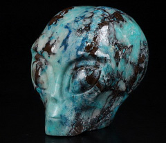 GEMSTONE 1.7" American Chrysocolla Star Being Female Alien Crystal Skull Companion, Reiki Healing Stone Statue