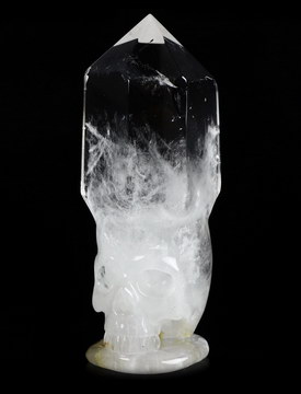 Point 4.6" Quartz Rock Crystal Carved Crystal Skull, Crystal Healing