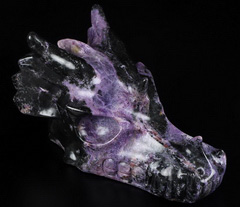 Gemstone 5.9" Russian Charoite Carved Crystal Dragon Skull, Crystal Healing