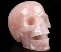 5.0" Rose Quartz Carved Crystal Singing Skull, Realistic, Crystal Healing
