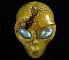 Geode 4.2" Ocean Jasper Star Being Female Alien, Labradorite Eyes Crystal Skull Companion Reiki Healing Stone Statue