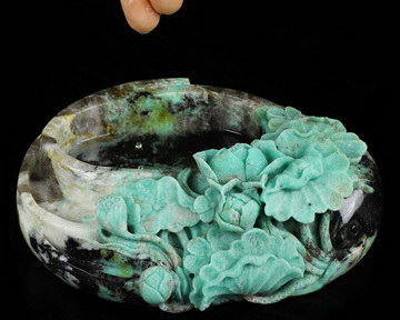 Gemstone 7.5" Emerald Carved Crystal Ashtray, Crystal Healing