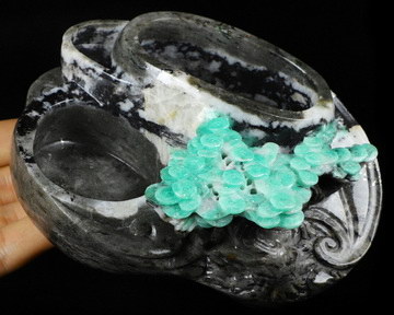 Gemstone 5.3" Emerald Carved Crystal Ashtray, Crystal Healing