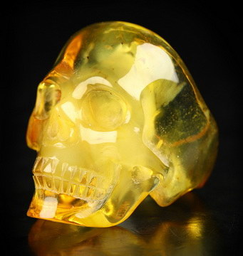 Gemstone US SIZE #9 Baltic Amber Carved Crystal Skull Ring, Crystal Healing