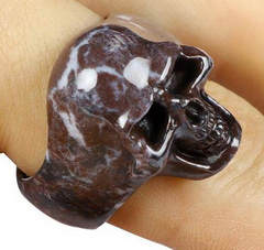US SIZE #11 Chinese Bloodstone Carved Crystal Skull Ring, Crystal Healing