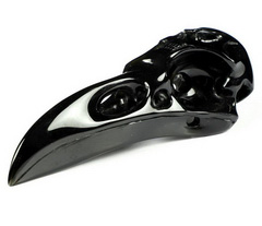 Double Skull, 3.9" Black Obsidian Carved Crystal Raven Skull, Crystal Healing