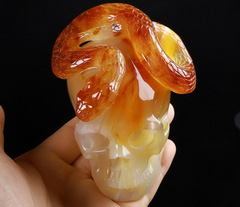 Huge 4.3" Carnelian Carved Crystal Skull & Snake, Crystal Healing