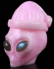 Merry Christmas, 4.1" Pink Aragonite Carved Crystal Alien Skull Companion, Crystal Healing