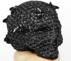 Huge 5.1" Black Obsidian Carved Crystal Honeycomb Skull & Bees, Crystal Healing