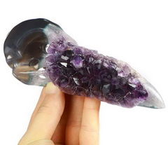 Giant 6.1" Amethyst & Agate Geode Carved Crystal Skull, Crystal Healing