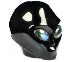 3.1" Black Obsidian Star Being Female Alien, Labradorite Eyes Crystal Skull Companion,,Reiki Healing Stone Statue