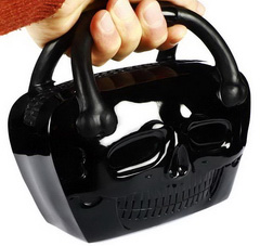 5.4" Black Obsidian Carved Crystal Skull Handbag, Realistic