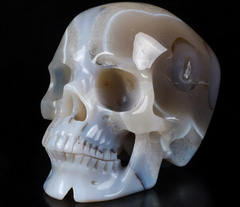 Geode Huge 5.1" Gray & White Agate Carved Crystal Skull,Super Realistic, Crystal Healing