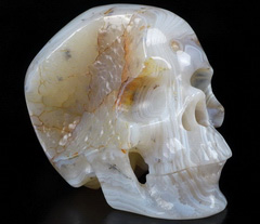 Geode Huge 5.0" Gray & White Agate Carved Crystal Skull,Super Realistic, Crystal Healing