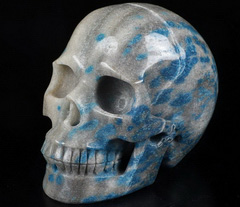 Huge 5.0" K2 Azurite Granite Carved Crystal Skull, Realistic, Crystal Healing