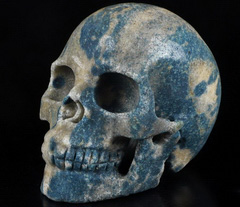 Huge 5.0" K2 Azurite Granite Carved Crystal Skull, Realistic, Crystal Healing