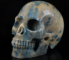 5.0" K2 Azurite Granite Carved Crystal Skull, Realistic, Crystal Healing