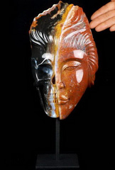 Original 9.4" Black Zebra Agate Carved Crystal Skull, Crystal Healing