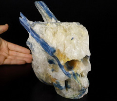 Mineral Specimen 7.6" Kyanite Carved Crystal Skull, Crystal Healing