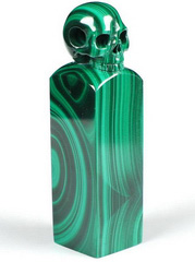Gemstone 2.5" Malachite Carved Crystal Skull Seal, Crystal Healing