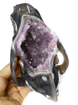 Giant 8.1" Agate Amethyst Geode Carved Crystal Wolf Skull, Crystal Healing