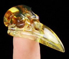 Gemstone 1.7" Baltic Amber Carved Crystal Raven Skull, Crystal Healing