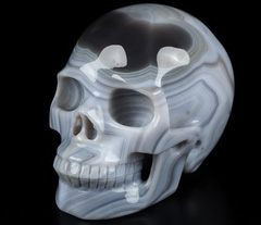 5.1" Gray & White Agate Carved Crystal Skull, Realistic, Crystal Healing