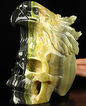 Gemstone 6.6" Bumble Bee Jasper Carved Crystal Skull&Eagle, Labradorite Eyes