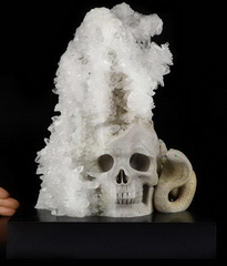 Original Druse 12.4" Quartz Rock Crystal Carved Crystal Skull & Snake, Crystal Healing