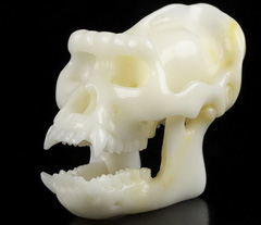 2.6" White Jade Carved Crystal Gorilla Skull, Crystal Healing