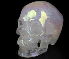HUGE 5.0" Rainbow Aura Angolan Quartz Carved Crystal Skull,Super Realistic, Crystal Healing