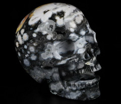 GEODE Huge 5.2" Ocean Jasper Carved Crystal Singing Skull, Crystal Healing