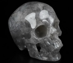Huge 5.0" Gray Quartz Carved Crystal Skull,Super Realistic, Crystal Healing