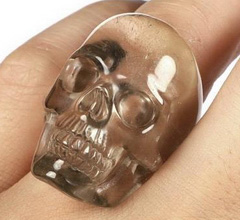 Ring Inside Diameter8(18 mm) Smoky Quartz Rock Crystal Carved Crystal Skull Ring, Realistic