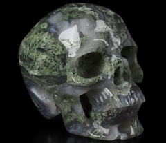 Huge 5.0" Green Moss Agate Carved Crystal Skull,Super Realistic, Crystal Healing